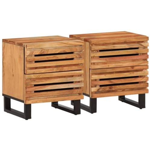 Ziaphsol Nachttisch 2er Set aus massivem Akazienholz, 40x34x46 cm, mit Zwei Schubladen für Schlafzimmer und Wohnzimmer, Stabiler Beistelltisch für Bücher und Dekoration von Ziaphsol