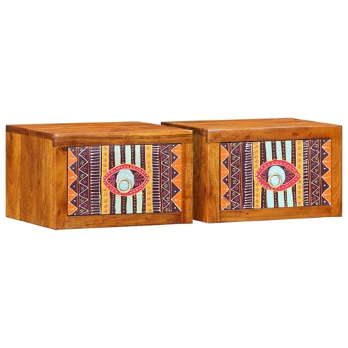 Ziaphsol Nachttisch 2er Set aus massivem Mangoholz, braun, mit dekorativem Muster, für Schlafzimmer, 35x30x22cm Ziaphsol Nachttisch 2er Set aus massivem Mangoholz, braun, mit dekorativem Muster, für Schlafzimmer, 35x30x22cm von Ziaphsol