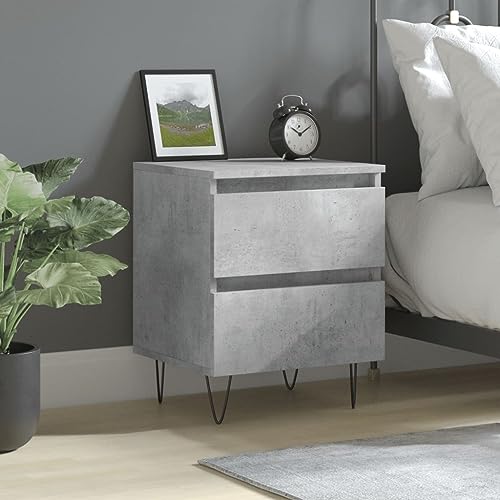Ziaphsol Nachttisch Betongrau 40x35x50 cm, eleganter Holzwerkstoff Nachtschrank mit 2 Schubladen, robuster Beistelltisch für Schlafzimmer und Wohnzimmer von Ziaphsol