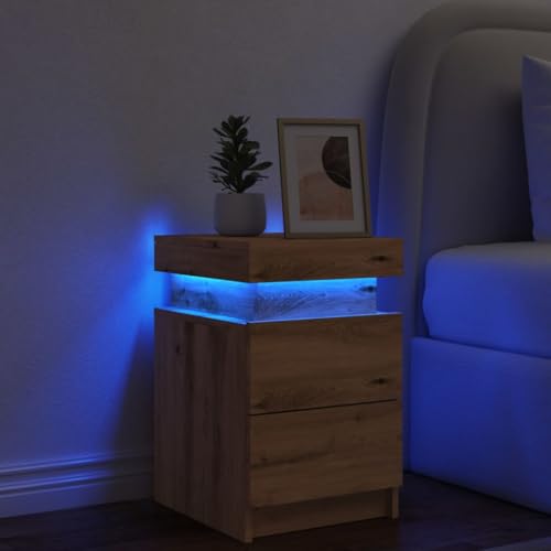 Ziaphsol Nachttisch LED-beleuchtet, Artisan-Eiche, 35x39x55 cm, Holzwerkstoff, für Schlafzimmer und Wohnzimmer, mit Schublade Ziaphsol Nachttisch LED-beleuchtet, Artisan-Eiche, 35x39x55 cm, Holzwerkstoff, für Schlafzimmer und Wohnzimmer, mit Schublade von Ziaphsol
