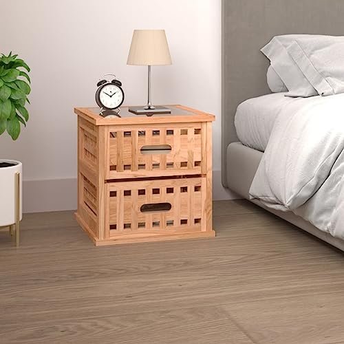 Ziaphsol Nachttisch Massivholz Nussbaum 34x34x34 cm, Elegantes Design mit 2 Schubladen und Glasplatte für Schlafzimmer, Wohnzimmer, Beistelltisch von Ziaphsol