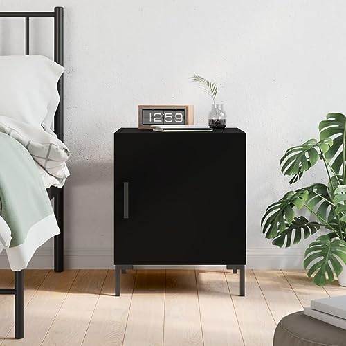 Ziaphsol Nachttisch Schwarz 40x40x50 cm, Moderner Beistelltisch aus Holzwerkstoff, Praktischer Nachtschrank für Schlafzimmer und Wohnzimmer, Robustes Design mit Metallfüßen von Ziaphsol