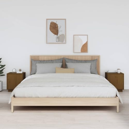 Ziaphsol Nachttisch-Set, Honigbraun, aus massivem Kiefernholz, 40x34x45 cm, mit Flexibler Tür, für Schlafzimmer, Wohnzimmer, 2er-Pack von Ziaphsol