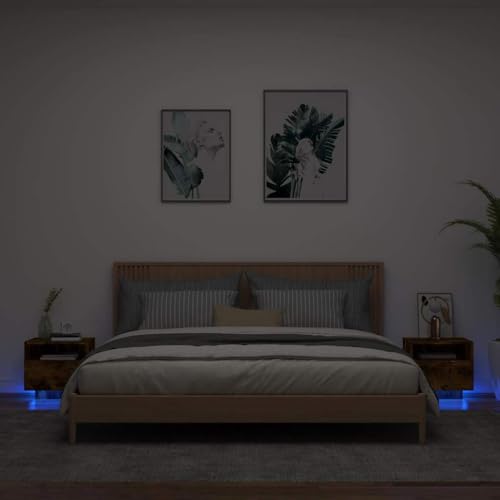 Ziaphsol Nachttisch-Set mit RGB-LED-Beleuchtung, 2 Stück, Räuchereiche, 40x39x37 cm, modernes Design für Schlafzimmer und Wohnzimmer von Ziaphsol