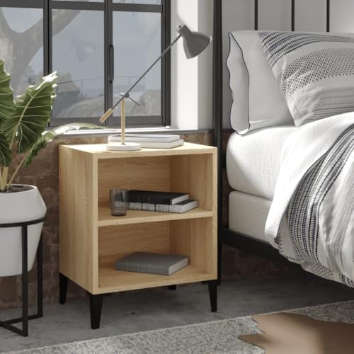 Ziaphsol Nachttisch Sonoma-Eiche 40x30x50 cm, robuster Beistelltisch für Schlafzimmer mit Zwei Fächern, Stabiler Nachtschrank für Ihre Einrichtung, Metallbeine von Ziaphsol