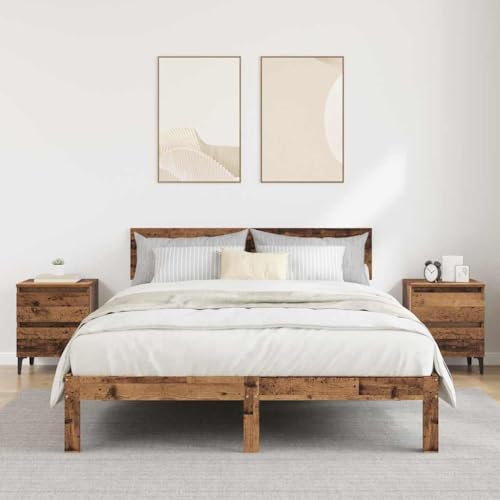 Ziaphsol Nachttisch aus Altholz-Spanplatte, 2 Stück, 40x35x50 cm, mit Metallbasis, für Schlafzimmer, rustikales Design, praktische Ablagefläche von Ziaphsol