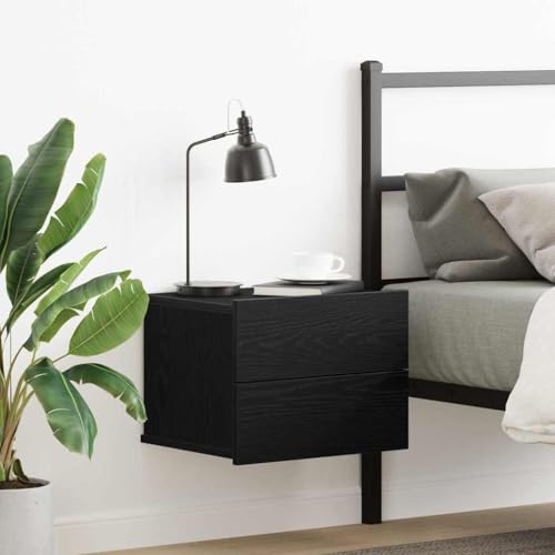 Ziaphsol Nachttisch aus Holzwerkstoff, 40x30x30 cm, Schwarz Eiche für Schlafzimmer, stilvoller Beistelltisch mit Schubladen von Ziaphsol