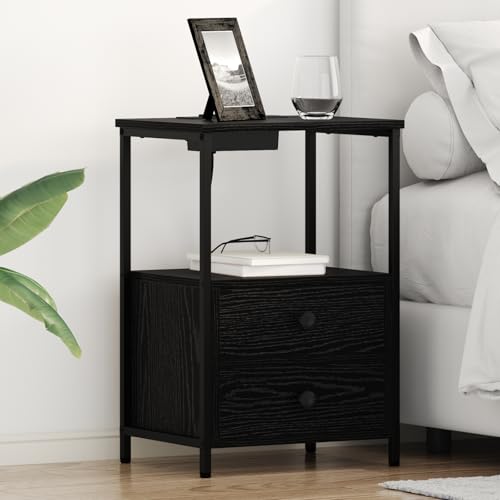 Ziaphsol Nachttisch mit Ladestation, 2er-Set, Schwarze Eiche Holzwerkstoff, robuster Beistelltisch für Schlafzimmer, praktischer Nachtschrank von Ziaphsol