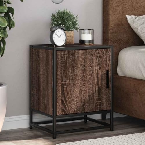 Ziaphsol Nachttische 2er-Set, Braun Eichen-Optik, langlebiger Holzwerkstoff, Metallgestell, ideal als Beistelltisch oder Nachtschrank für Schlafzimmer von Ziaphsol