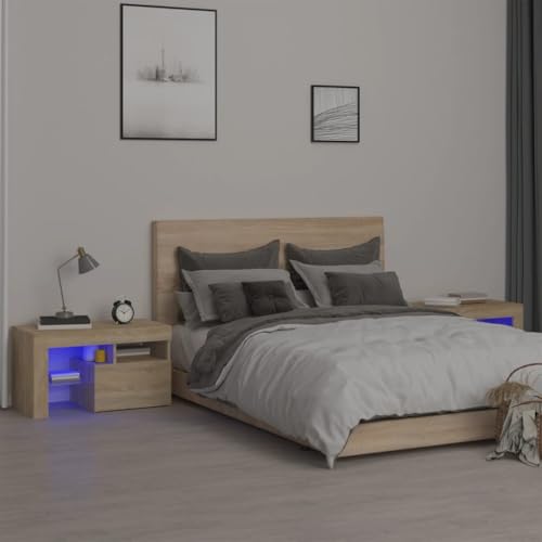 Ziaphsol Nachttische 2er Set, Sonoma-Eiche Optik, 70x36,5x40 cm, mit RGB-LED-Beleuchtung für Schlafzimmer, praktischer Stauraum für Magazine, moderner Stil von Ziaphsol
