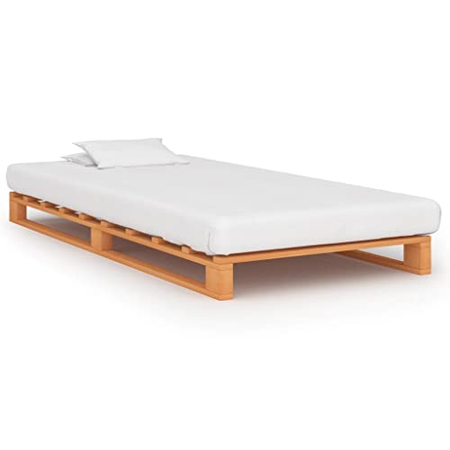 Ziaphsol Palettenbett Braun Massivholz Kiefer 90x200 cm, Stabiler Bettrahmen für Schlafzimmer Möbel, Langlebiges Einzelbett, Einfache Montage von Ziaphsol