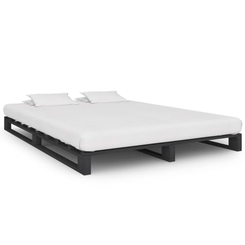 Ziaphsol Palettenbett Grau Massivholz Kiefer 140x200 cm, moderner Bettrahmen, langlebiges Plattformbett für erholsamen Schlaf, stilvolles Schlafzimmer Möbel von Ziaphsol
