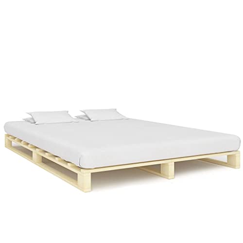Ziaphsol Palettenbett Massivholz Kiefer 160x200 cm, Naturholz Bettrahmen für Schlafzimmer Möbel, Robustes Plattformbett mit Stützlatten, Einfache Montage von Ziaphsol