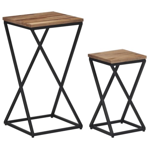 Ziaphsol Praktischer Beistelltisch, recyceltes Teak-Massivholz, 2er-Set, schwarz, robuster Nachtschrank für Zeitschriften, Wohnzimmer Ziaphsol Praktischer Beistelltisch, recyceltes Teak-Massivholz, 2er-Set, schwarz, robuster Nachtschrank für Zeitschriften, Wohnzimmer von Ziaphsol