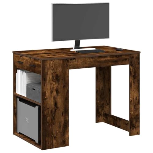 Ziaphsol Schreibtisch Räuchereiche Holzwerkstoff, 102x62x77,5 cm, mit Schubladen Ablage Stauraum, moderner Homeoffice Bürotisch, robust langlebig pflegeleichter Tisch für Arbeitszimmer von Ziaphsol