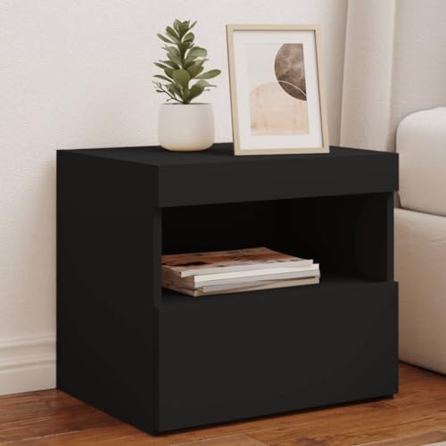 Ziaphsol Schwarze Nachttische mit einstellbaren RGB-LED-Leuchten, 50x40x45 cm, 2er-Set, modernes Design für Schlafzimmer von Ziaphsol