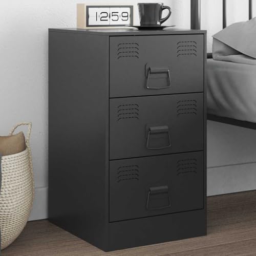 Ziaphsol Schwarzer Nachttisch aus kaltgewalztem Stahl, 34,5x39x62 cm, Stabiler Beistelltisch für Schlafzimmer, praktischer Nachtschrank mit 3 Schubladen Ziaphsol Schwarzer Nachttisch aus kaltgewalztem Stahl, 34,5x39x62 cm, Stabiler Beistelltisch für Schlafzimmer, praktischer Nachtschrank mit 3 Schubladen von Ziaphsol