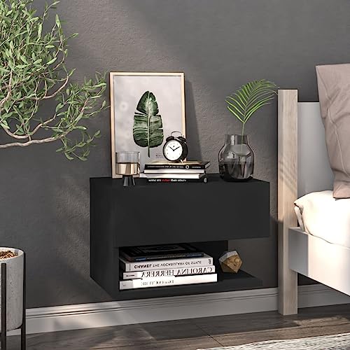 Ziaphsol Schwarzer Wand-Nachttisch, schwebend, maximiert Stauraum, ideal für Schlafzimmer, Wohnzimmer, Büro, pflegeleicht von Ziaphsol