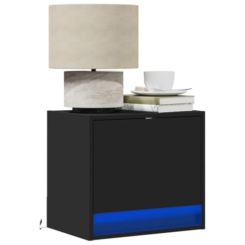 Ziaphsol Schwarzer Wand-Nachttisch mit RGB-LED-Beleuchtung, schwebendes Beistelltisch-Design für Schlafzimmer, praktischer Nachtschrank von Ziaphsol