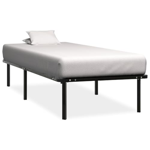 Ziaphsol Schwarzes Metall Bettgestell 100x200 cm, Robustes Einzelbett mit Lattenrost aus Pappelholz, stabiles Plattform Bettrahmen für Schlafzimmer Möbel von Ziaphsol