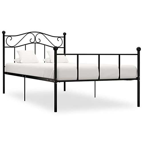 Ziaphsol Schwarzes Metall-Bettgestell 90x200 cm, Stabiler Plattformrahmen für Schlafzimmer, modernes Design, einfacher Aufbau, langlebige Möbel, komfortable Unterstützung für Matratzen von Ziaphsol