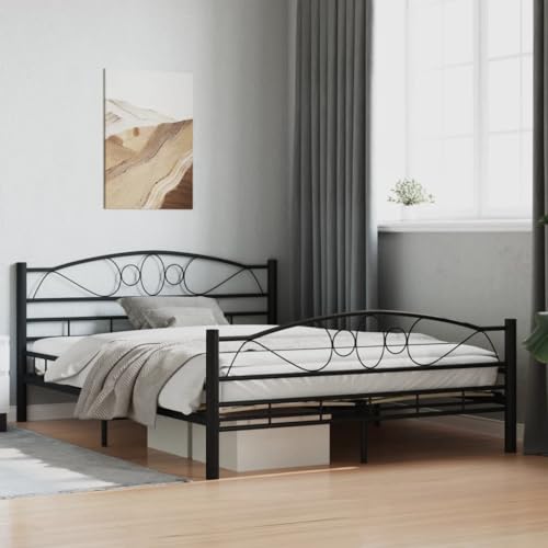 Ziaphsol Schwarzes Stahl Bettgestell 140x200 cm, Robustes Plattformbett mit Sperrholzlatten, Elegantes Möbel für Schlafzimmer, Stabiler Metallrahmen von Ziaphsol