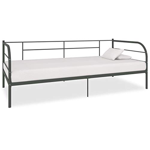 Ziaphsol Tagesbett-Rahmen Grau Metall 90×200 cm, Robustes Einzelbett für Gästezimmer, vielseitiges Sofa-Bett Möbelstück, ideal für Schlafzimmer von Ziaphsol