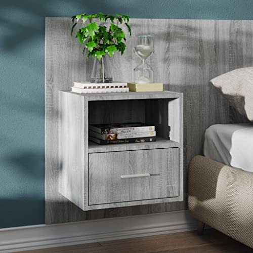 Ziaphsol Wand-Nachttisch Grau Sonoma, schwebender Nachttisch für Schlafzimmer und Wohnzimmer, platzsparende Wandmontage zur Organisation von Büchern und Dekoration von Ziaphsol