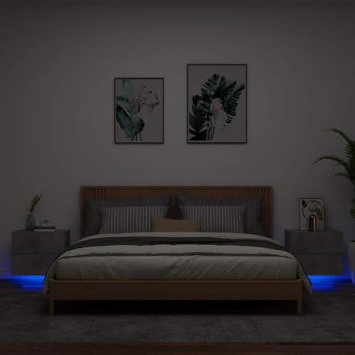 Ziaphsol Wand-Nachttische, 2er-Set, Betongrau, mit lebendigen RGB-LED-Leuchten für Schlafzimmer und Wohnzimmer, platzsparend von Ziaphsol