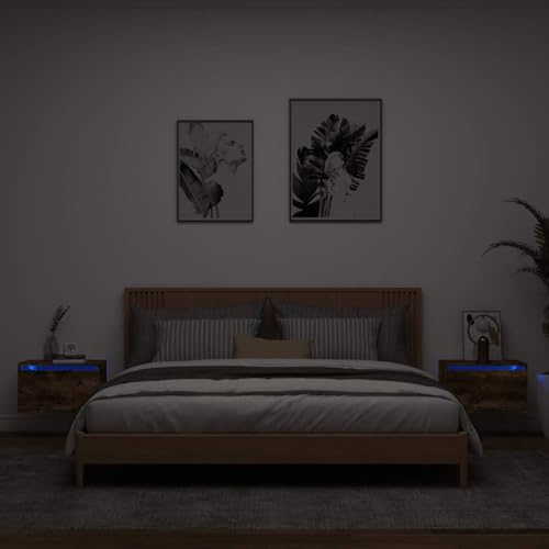 Ziaphsol Wand-Nachttische mit LED-Leuchten, schwebend, Räuchereiche, 2er-Set, modernes Design, maximiert Stauraum, für Schlafzimmer, Wohnzimmer. Ziaphsol Wand-Nachttische mit LED-Leuchten, schwebend, Räuchereiche, 2er-Set, modernes Design, maximiert Stauraum, für Schlafzimmer, Wohnzimmer. von Ziaphsol