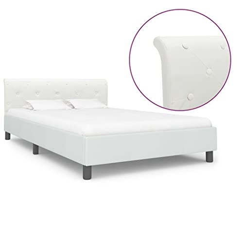 Ziaphsol Weißes Bettgestell aus Kunstleder, 120x200 cm, Robustes Schlafzimmer-Möbelstück mit Stahlbeinen, Elegantes Design für erholsamen Schlaf von Ziaphsol