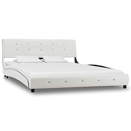 Ziaphsol Weißes Bettgestell aus Kunstleder, 135x190 cm, Stabiler Bettrahmen mit Stahlbeinen, langlebiges Plattformbett für Schlafzimmer, einfache Montage Ziaphsol Weißes Bettgestell aus Kunstleder, 135x190 cm, Stabiler Bettrahmen mit Stahlbeinen, langlebiges Plattformbett für Schlafzimmer, einfache Montage von Ziaphsol