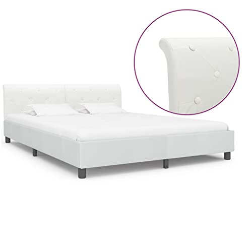 Ziaphsol Weißes Bettgestell aus Kunstleder, 180x200 cm, Robustes Schlafzimmer-Möbel mit Stahlbeinen, Elegantes Plattformbett von Ziaphsol