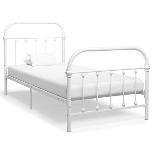 Ziaphsol Weißes Metall Bettgestell 100x200 cm, Robustes Einzelbett Rahmen mit Lattenrost für Schlafzimmer, Elegantes Design, stabile Konstruktion, langlebiges Bett für erholsamen Schlaf von Ziaphsol