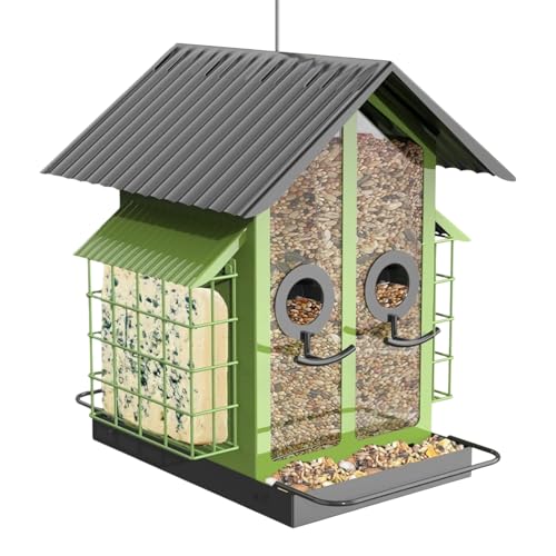 Zibeem Eichhörnchen Sicher Vogelfutterstationen | Große Transparente Vogelfutterhäuser Mit Doppeldach | Vogelfutter Zubehör Für Garten Balkon Terrasse Beobachtung von Zibeem