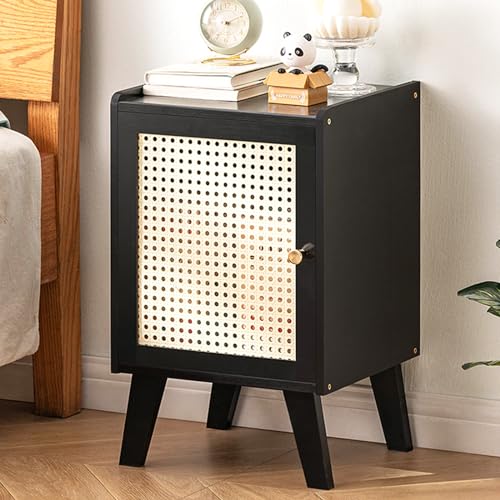 Zickdom Nachttisch Beistelltisch Side Table mit Atmungsaktiver Mesh-TüR Nightstand NachtkäStchen Nachttische Couchtisch mit Massiven NatüRlichen BambusfüßEn füR Garderobe Black von Zickdom