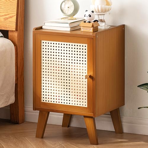 Zickdom Nachttisch Beistelltisch Side Table mit Atmungsaktiver Mesh-TüR Nightstand NachtkäStchen Nachttische Couchtisch mit Massiven NatüRlichen BambusfüßEn füR Garderobe Brown von Zickdom