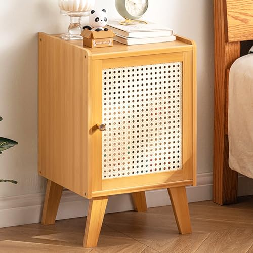 Zickdom Nachttisch Beistelltisch Side Table mit Atmungsaktiver Mesh-TüR Nightstand NachtkäStchen Nachttische Couchtisch mit Massiven NatüRlichen BambusfüßEn füR Garderobe Primary Color von Zickdom