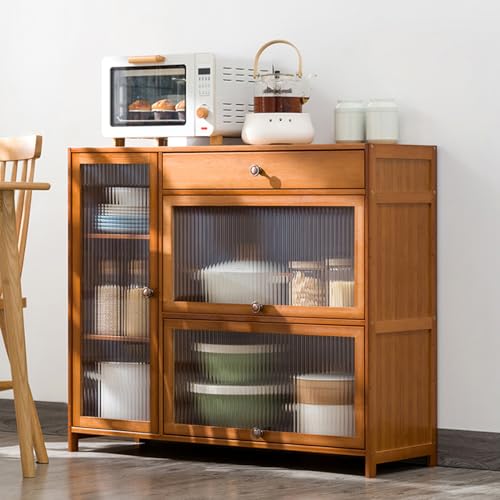 Zickdom Sideboard KüChenschrank KüChenbuffet mit TüRen und Schubladen Buffetschrank KüChekommode Freistehender Schrank Buffetschrank Beistellschrank KüChenmöBel füR Flur KüChe Esszimmer BambusAcryl von Zickdom