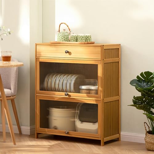 Zickdom Sideboard KüChenschrank KüChenbuffet mit TüRen und Schubladen Buffetschrank KüChekommode Freistehender Schrank Buffetschrank Beistellschrank KüChenmöBel füR Flur KüChe Esszimmer BambusAcryl von Zickdom