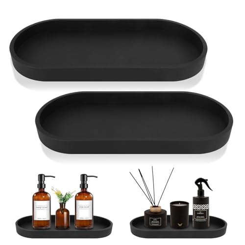 2 Stück Badezimmer Tablett, Badezimmer Deko, Schwarz Silikon Ablageschale, Tablett Klein, für Waschtisch, Küchenspüle, Bad, Badewanne, Schlafzimmer, Deko Badezimmer (Oval) von Zidoley