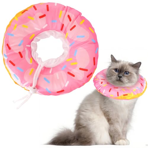 Halskrause Katze, Soft Einstellbarer Katzenhalskragen, Halskrause für Katzen (S/M/L), Effektiver Schutz vor Belecken, Katzen und kleine Hunde nach Operationen (Rosa Donut, L (Hals:20-32cm)) von Zidoley