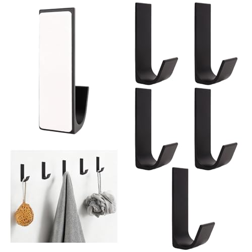 Zidoley 5 Stück Klebehaken Schwarz, Klebehaken Extra Stark, Wandhaken Selbstklebend, No Drilling Kleiderhaken Selbstklebend, Haken Selbstklebend Geeignet Für Wohnküchen, Badezimmer Und Wohnräume von Zidoley