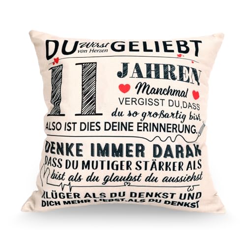 Zidoley Geschenke für 11 Jährige Geburtstag Mädchen Junge, 45 x 45 Kissenbezug Deko 11 Geburtstag Mädchen Geburtstagsgeschenk Inspirierende Zierkissenbezüge für Tochter Sohn Enkelin Freund von Zidoley