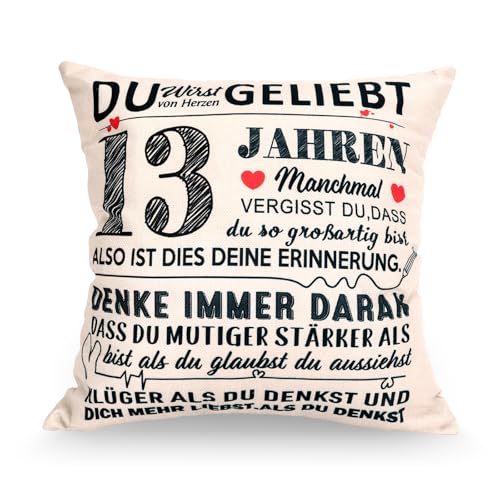 Zidoley Geschenke für 13 Jährige Geburtstag Mädchen Junge, 45 x 45 Kissenbezug Deko 13 Geburtstag Mädchen Geburtstagsgeschenk Inspirierende Zierkissenbezüge für Tochter Sohn Enkelin Freund von Zidoley
