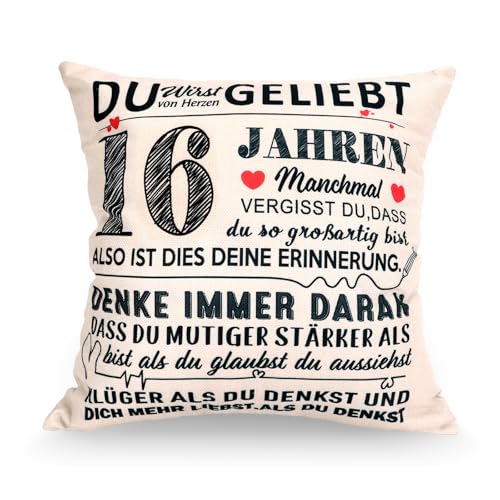 Zidoley Geschenke für 16 Jährige Geburtstag Mädchen Junge, 45 x 45 Kissenbezug Deko 16 Geburtstag Mädchen Geburtstagsgeschenk Inspirierende Zierkissenbezüge für Tochter Sohn Enkelin Freund von Zidoley