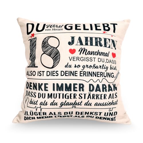 Zidoley Geschenke zum 18 Jährige Geburtstag Mädchen Junge, 45 x 45 Kissenbezug Deko 18. Geburtstag Mädchen Geburtstagsgeschenk Inspirierende Zierkissenbezüge für Tochter Sohn Enkelin Freund von Zidoley