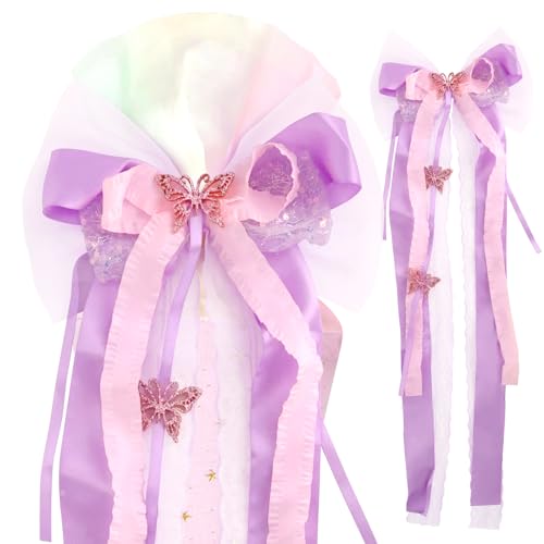 Zidoley Schultütenschleife Meerjungfrau Schleife Schultüte Bastelset Zuckertütenschleife für Mädchen 65×20cm Schultüte Schleife Einhorn Zuckertüte Deko Schulanfang Einschulung Deko(Schmetterling-Pink) von Zidoley