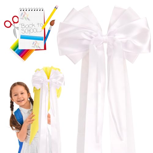 Zidoley Schultütenschleife Schleife Schultüte Bastelset für Mädchen Zuckertüten Deko Schleife Meerjungfrau Schultüte Schleife Zuckertütenschleife Schulanfang Junge Einschulung - 60×20cm (Weiß) von Zidoley