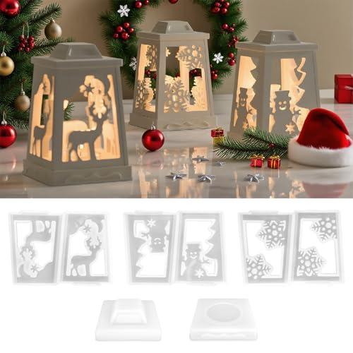 Zidoley Silikonform Weihnachten Laterne, Silikonformen Gießformen Häuser, 5 Stück Gipsformen zum Gießen, Gießformen Silikon Weihnachten Elch Schneeflocken Schneemann Kerzenhalter für Häuserkranz von Zidoley